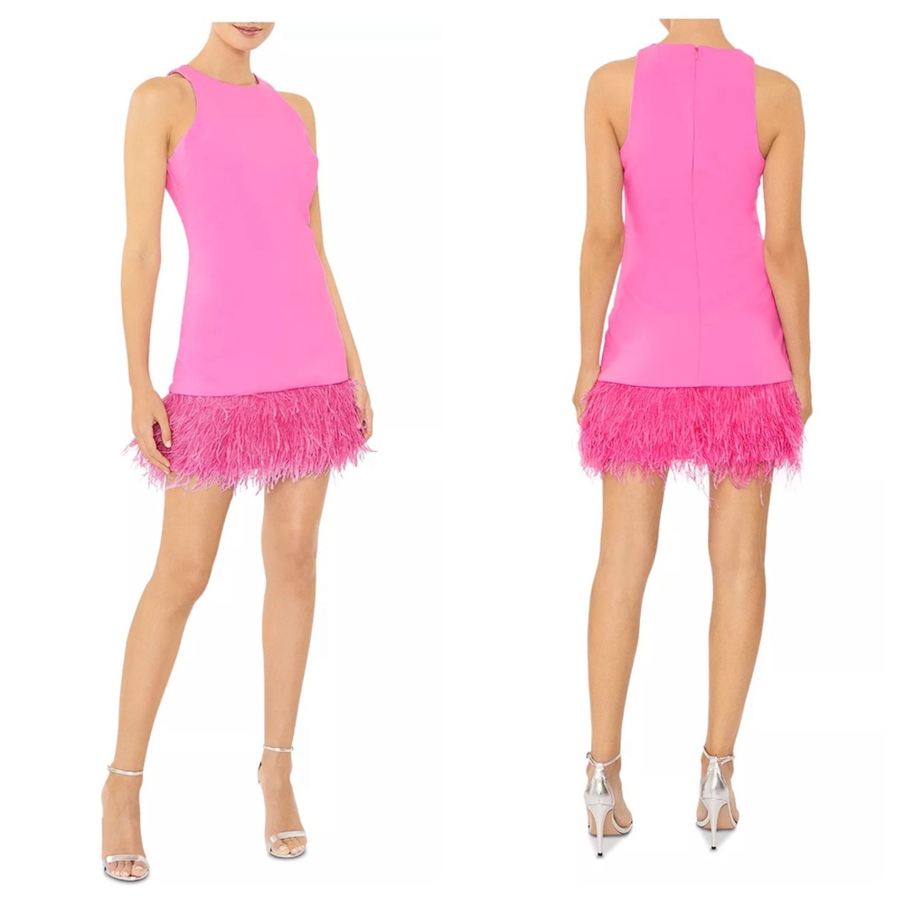 Likely Cami Dress Pink Sugar Barbiecore Feather Hem